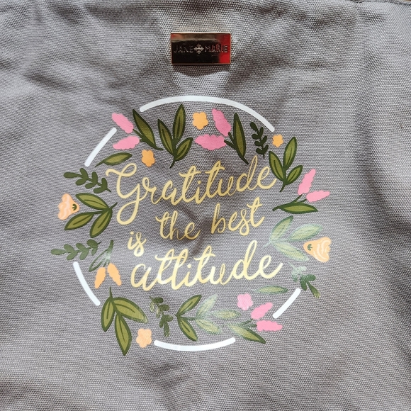 GRATITUDE IS THE BEST ATTITUDE” Jane Marie Medium Tote Zip Bag Gray - Picture 2 of 3